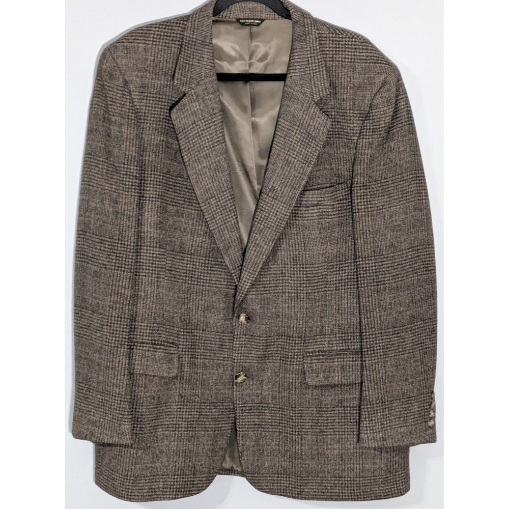 Vintage 1988 Barrister 100% Camel Hair Glen Plaid Blazer Academia Tan Brown 44L